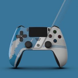 Fictional gaming controller created in Solid Edge, showcasing how The Fuel can show their customers a design in Solid Edge and the equivalent in Keyshot.